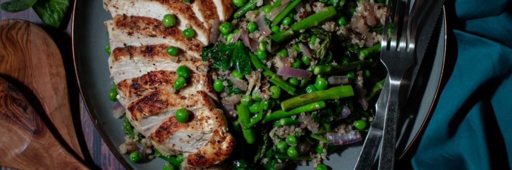 Quinoa Chicken with Peas and Asparagus