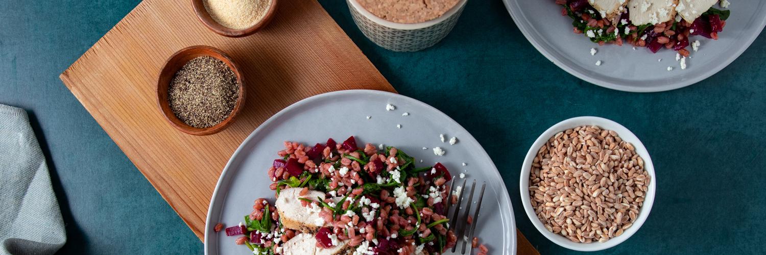 Beet Farro and Goat Cheese Salad with Chicken